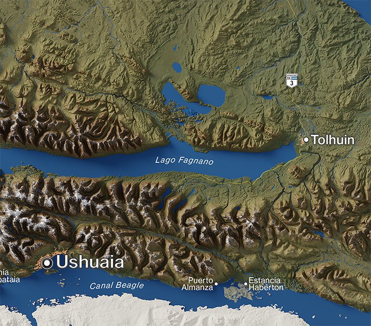 🗺️ My second map of a new project I’ve been working on — a collection of relief maps of Argentina’s provinces.

Tierra del Fuego, the southernmost land in the country.
Still a long way to go, but I’m loving the process.

#cartography  #Argentina #TierraDelFuego #geography