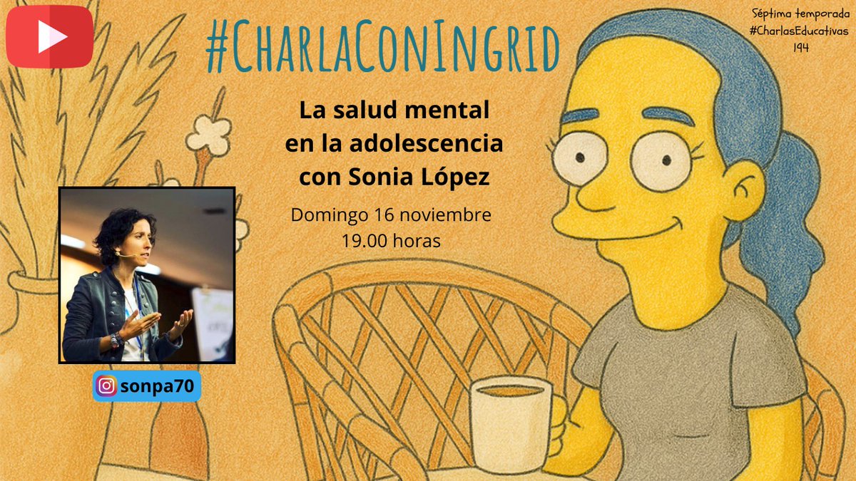 🤩 Ya programada la #CharlaConIngrid del domingo con la gran <a href="/sonpa70/">Sonia López</a>. Hablaremos de la #SaludMental en la #adolescencia.
youtube.com/live/aq16EUJjE…
🥰 ¡Os esperamos en el directo!
