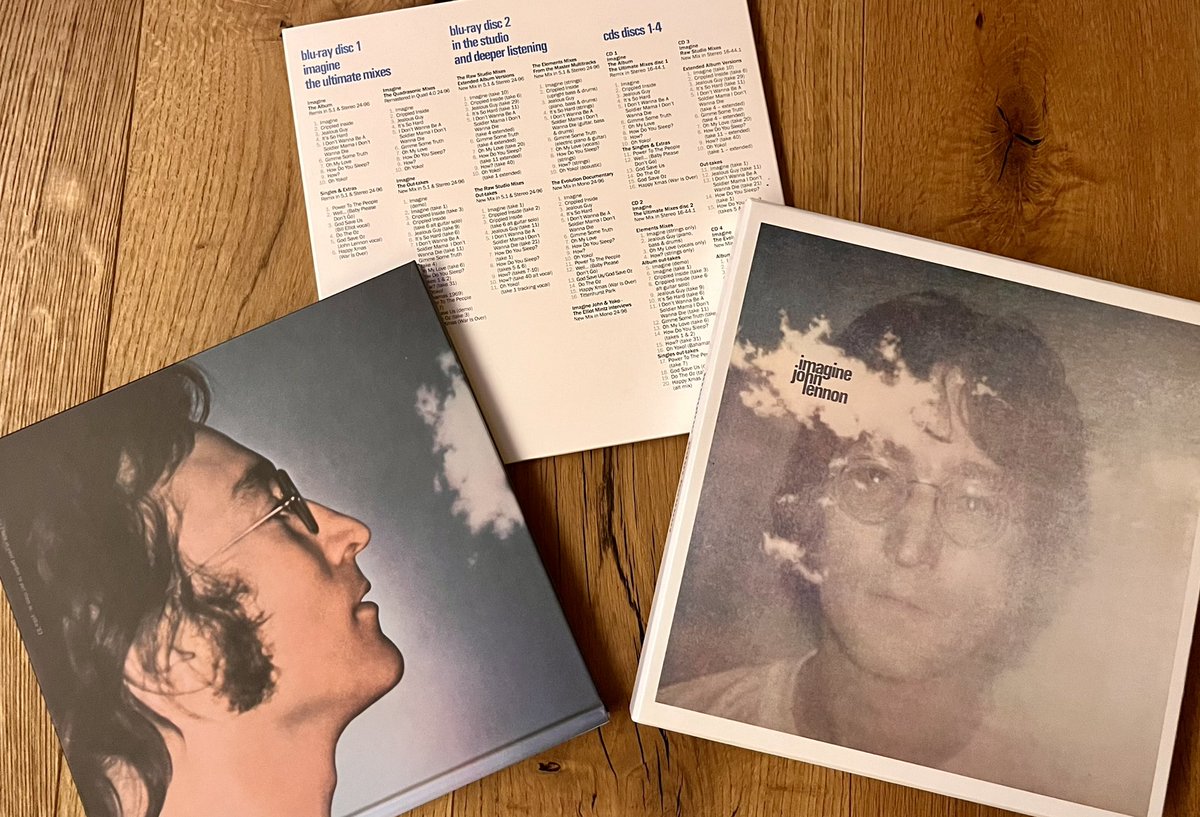 TRextasyBand's tweet photo. Listening to this wonderful 6 CD set of ‘Imagine’. Contains a beautiful hardback book full of info and original artwork. All contained in a hard slipcase. Lovingly presented. #johnlennon @johnlennon @yokoono #cdboxset https://t.co/EoMAMUDhRG