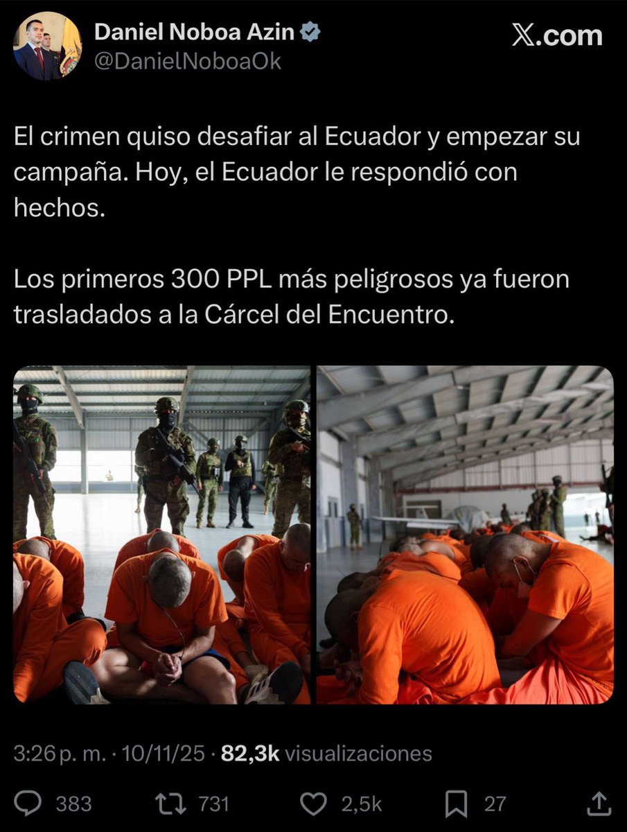 acastropiedra's tweet photo. 🚨Uno de los sujetos rapados que aparece en estas fotos es alias “Mangajo”, un despreciable abusador de Cuenca que merece la mayor de las penas!

Junto con él, varios cabecillas de bandas han sido trasladados desde Turi a la nueva Cárcel del Encuentro según información oficial.

Esto es lo que se necesita, mano dura contra los que le hacen daño a Cuenca y al país. 

Acertada decisión del Gobierno Nacional.
Fuerza Presidente @DanielNoboaOk !!!
La seguridad es esto, hechos, no palabras!