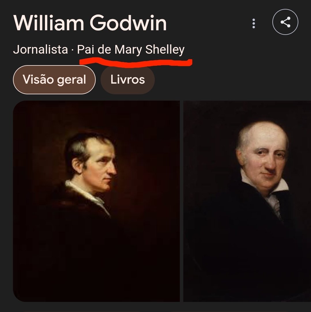 não só a Mary escreveu Frankenstein como o pai dela Willian Godwin foi um dos unicos homens na história que foi MOGGADO em reconhecimento por todas as mulheres da sua vida

o cara é um filósofo razoavelmente importante e talz
dai a esposa e filha dele respectivamente:
-primeira