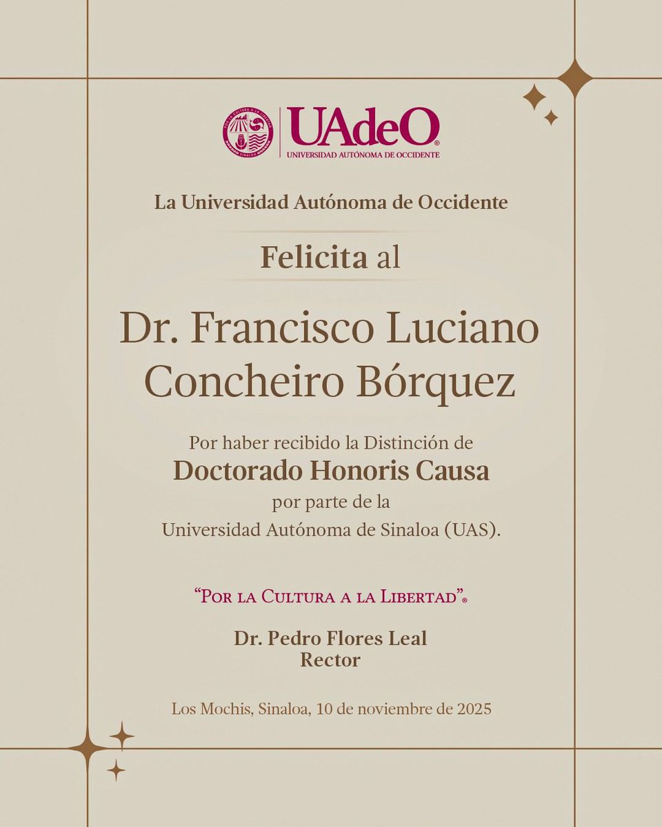 Felicitamos al Dr. <a href="/LucianoConcheir/">Luciano Concheiro B</a>, por haber recibido la distinción Doctor Honoris Causa por la UAS. 

¡Enhorabuena!