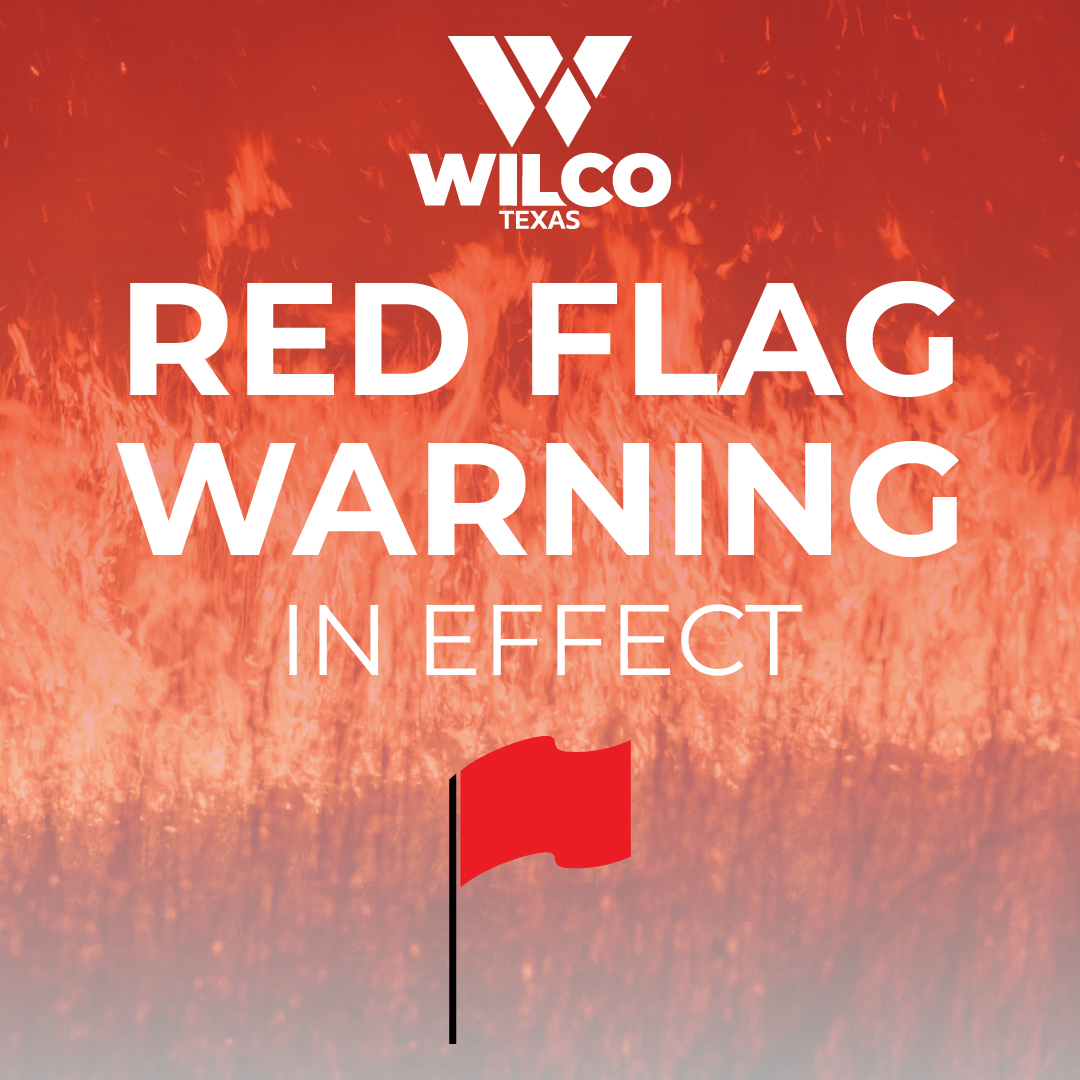 🚩A Red Flag Warning is in effect for Williamson County on Tuesday, Nov. 11, from 9 a.m. to 6 p.m.
 Strong winds and low humidity can quickly spread fires🔥Williamson County remains under a burn ban. No outdoor burning is allowed.