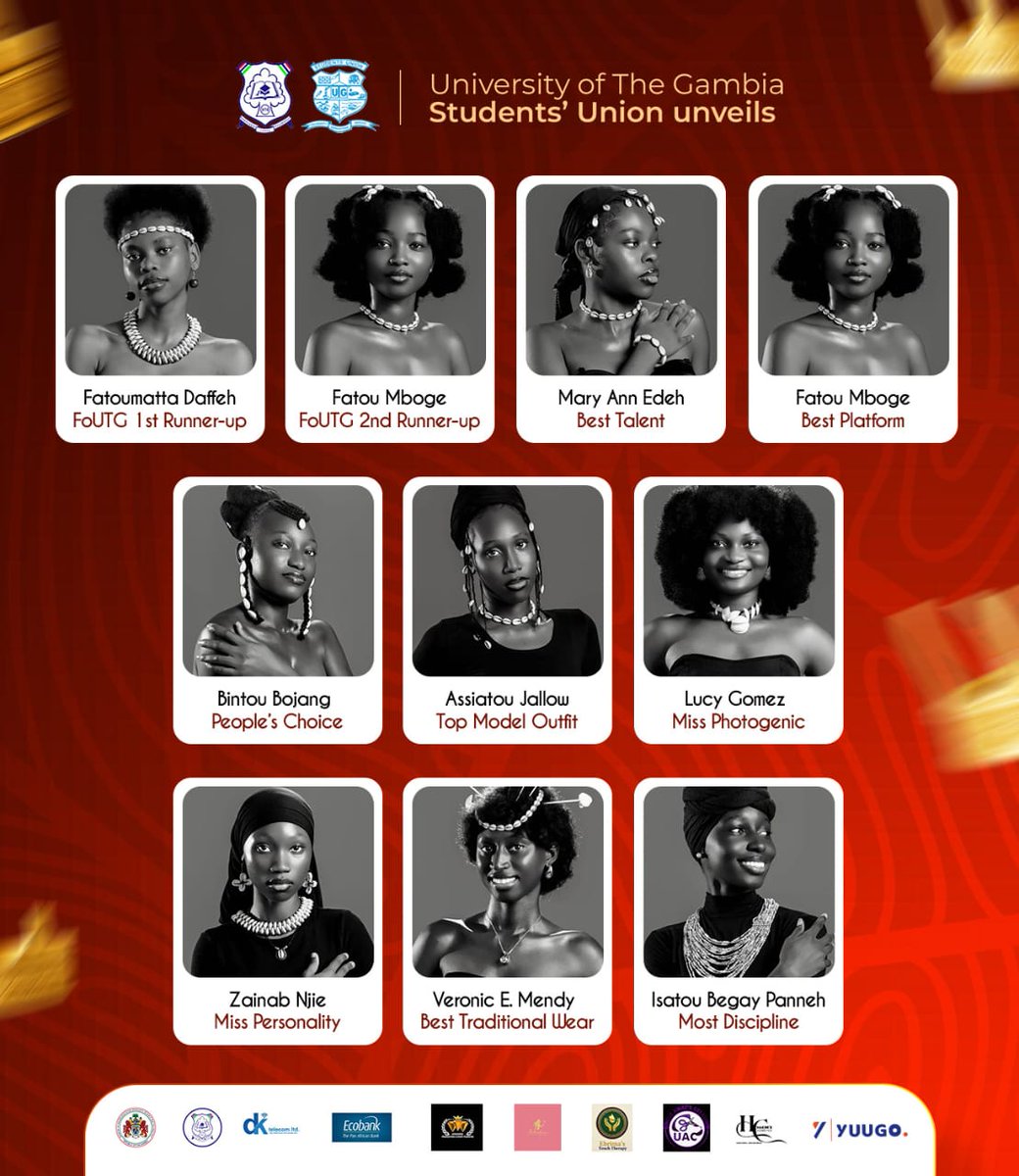 The 23rd Executive Council of the University of The Gambia Students’ Union congratulates all the outstanding awardees in the Female Category of the FoUTG Awards. As the competition concludes, we celebrate the remarkable qualities demonstrated by this year’s female contestants.