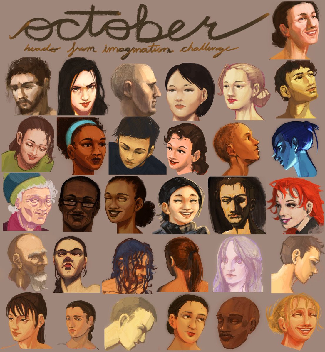 All 31 of my head drawings from Jens Claessen's daily drawing challenge in October
