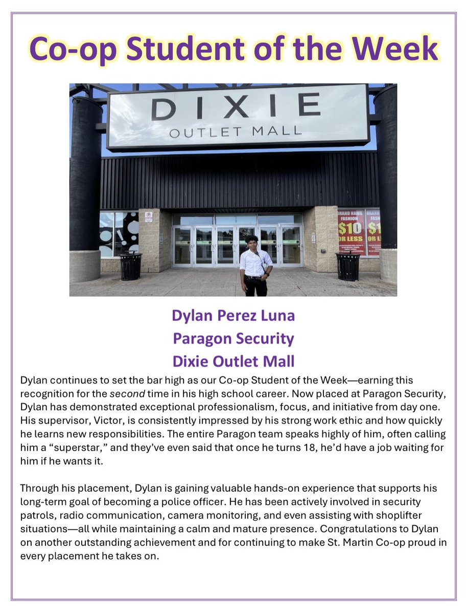 StMartinCSS's tweet image. Congratulations to Dylan Perez Luna, our latest Co-op Student of the Week!