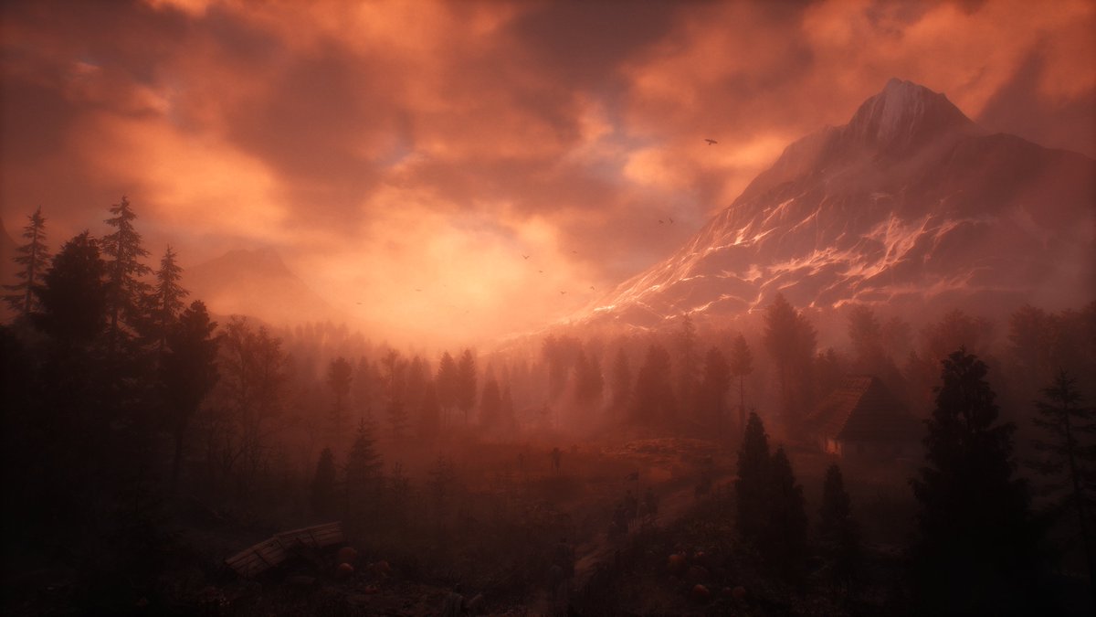 My main focus here was on the Sky - its built with a backplate of a plain HDRI Skydome with Volumetric clouds on top, as well as some hand placed cloud/fog cards to direct the volumetric clouds a bit better.
Lighting and grading and tonemapping done inside Unreal Engine