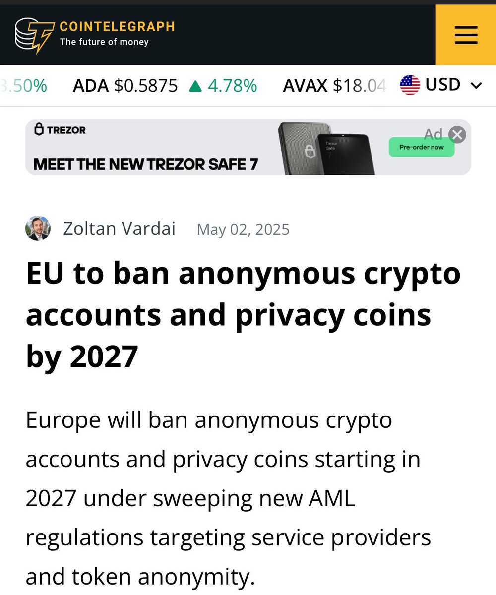 BREAKING: EU to ban anonymous bank and crypto accounts by 2027.

——
Can you spare a few pounds? Join our fight back.

donorbox.org/no-to-digital-…