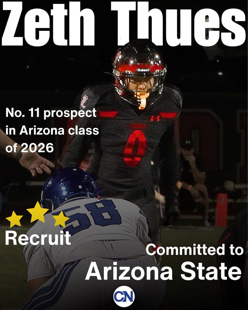 sportscronkite's tweet photo. Meet Zeth Thues, 🏈 the best high school safety in Arizona. He is the highest ranked player in Liberty’s class of 2026.

The Arizona native is staying put, continuing his football career at Arizona State. https://t.co/VeYOLGiG6N
