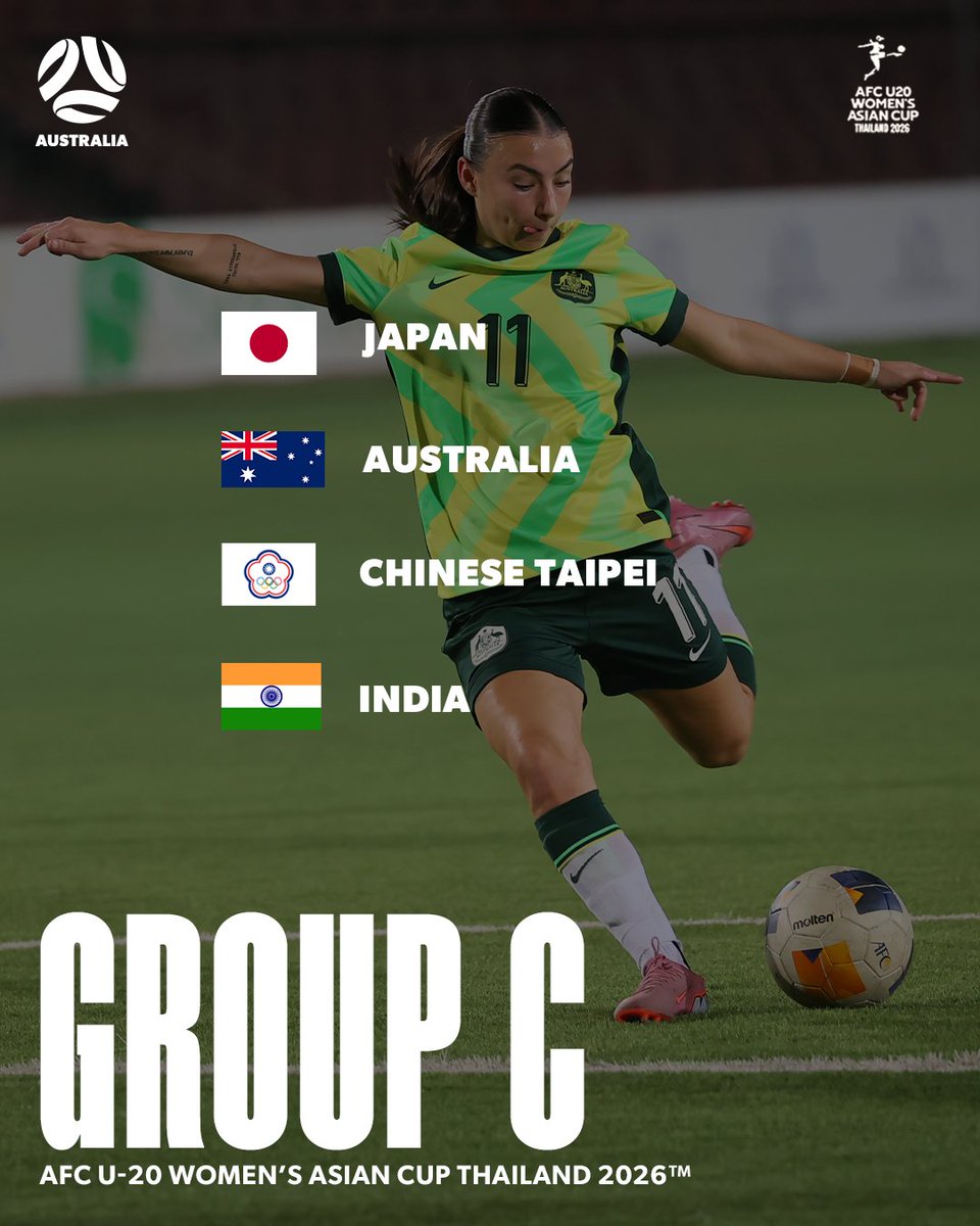 FootballAUS's tweet image. The CommBank Young Matildas have had their opponents officially set for the AFC U-20 Women’s Asian Cup Thailand 2026™ 💪

Read more now: bit.ly/4oYIxXx