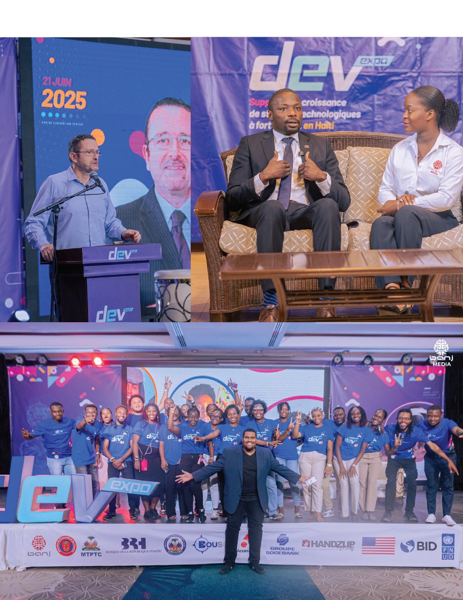 Haiti1Dev's tweet photo. La 4ᵉ édition de 𝐃𝐞𝐯𝐄𝐱𝐩𝐨, tenue en juin 2025 au Karibe Convention Center, a été bien plus qu’un salon de la technologie : un reflet des ambitions et de la résilience d’une jeunesse haïtienne tournée vers l’avenir. #Banj #JeunesseHaitienn #RevolutionNumerique @banjHT https://t.co/eDqGaHnVms
