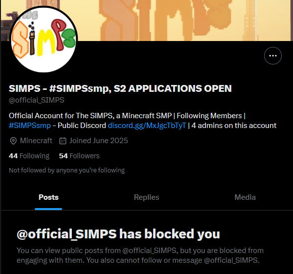 <a href="/official_SIMPS/">SIMPS - #SIMPSsmp, S2 APPLICATIONS OPEN</a> if ur not afraid of me then 1v1 me in rap battle