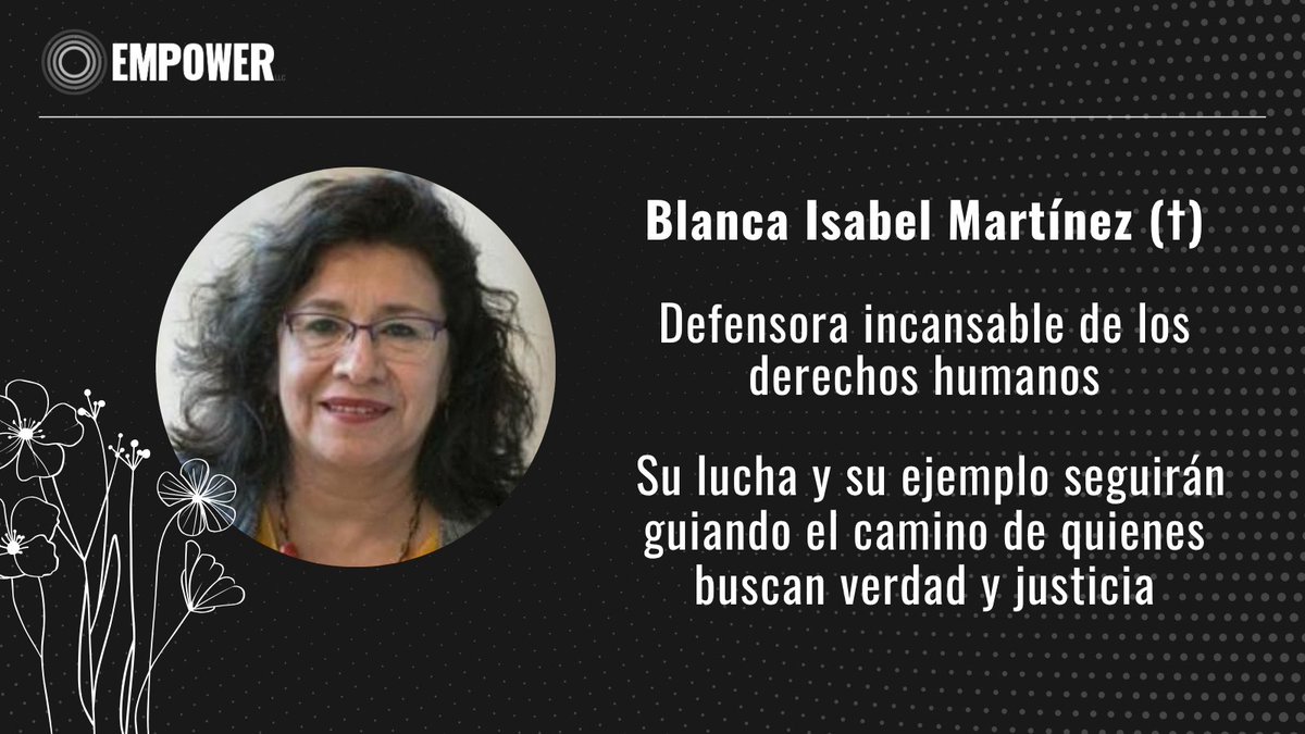 Con tristeza despedimos a Blanca Isabel Martínez. Su compromiso y acompañamiento a las familias de personas desaparecidas, así como su incansable trabajo por la verdad y la justicia dejan una huella imborrable en nuestra memoria.

Enviamos un abrazo solidario a nuestros colegas