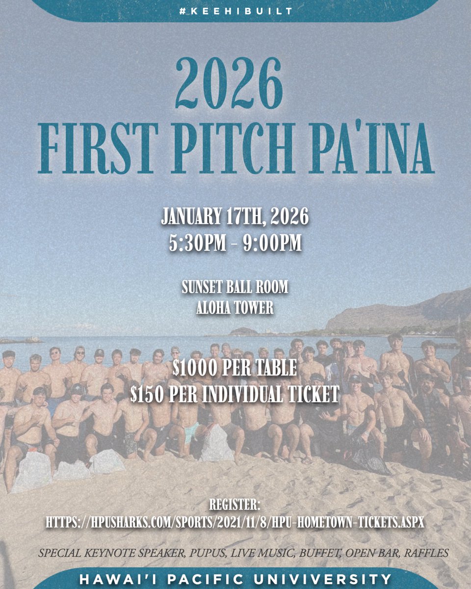 𝟐𝟎𝟐𝟔 𝐅𝐢𝐫𝐬𝐭 𝐏𝐢𝐭𝐜𝐡 𝐏𝐚’𝐢𝐧𝐚 🎉

Come help us kick off the 2026 season on Saturday, January 17th!

The Sharks are coming off their 4th consecutive season of improvement and it’s because of YOU. Help us to keep it going 🤙🏼

events.hometownticketing.com/boxoffice/hpu/…

#KeehiBuilt