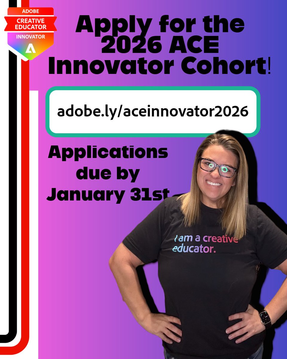 thenextgenlib's tweet photo. Some spaces don’t just welcome you—they see you. That’s what joining the ACE Innovator community felt like for me. If you’re a T who believes creativity fuels student agency, this is your nudge.
2026 ACE Innovator apps are open: https://t.co/F0rREF9vyA
#ACEInnovator #AdobeEdu https://t.co/XwB8Xw46tc