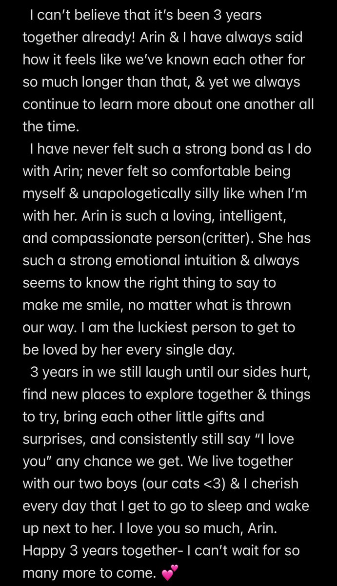 Today marks 3 years together with the all-time love of my life, <a href="/maneybabey/">✨Arin✨🔜TFS</a> 💕

I had too many words to try and put in these Twitter posts, so enjoy my words and me posting lots of our gay art together 🥰💕