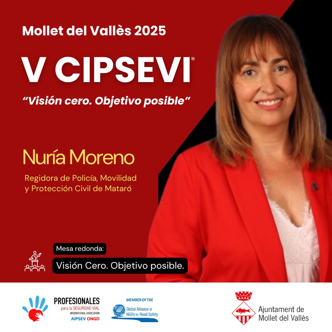 CIPSEVIprof's tweet photo. Nuria Moreno, Regidora de Movilidad de Mataró moderará la mesa redonda “Visión Cero. Objetivo Posible”, donde se debatirá cómo las ciudades pueden alcanzar este objetivo mediante políticas de movilidad urbana seguras y sostenibles.

👉 Infórmate: https://t.co/VCRNqHmMPQ
  
@DGTes https://t.co/gy2wfT1GMK