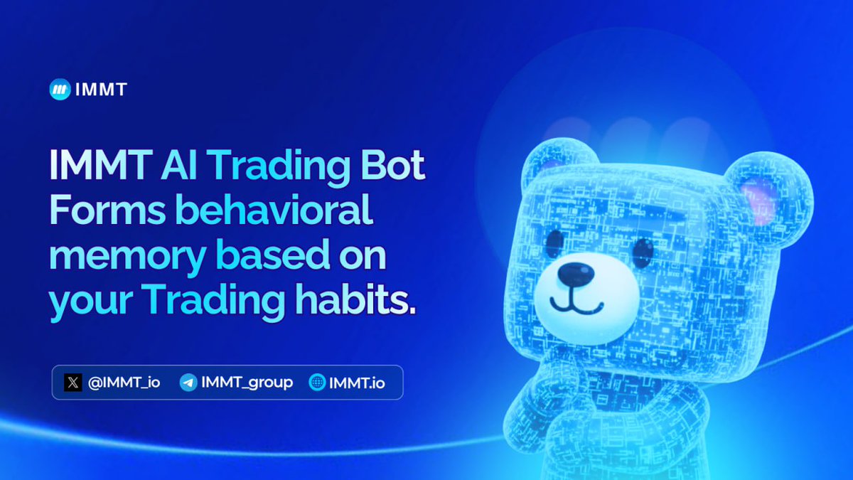 IMMT_io's tweet image. IMMT AI Trading Bot evolves with every trade you make.
By forming behavioral memory, it learns your strategy patterns, risk tolerance, and timing transforming raw data into refined trading intelligence.
💡 Trade smarter. Trade adaptive. Trade with IMMT.
#IMMT #TradingAI