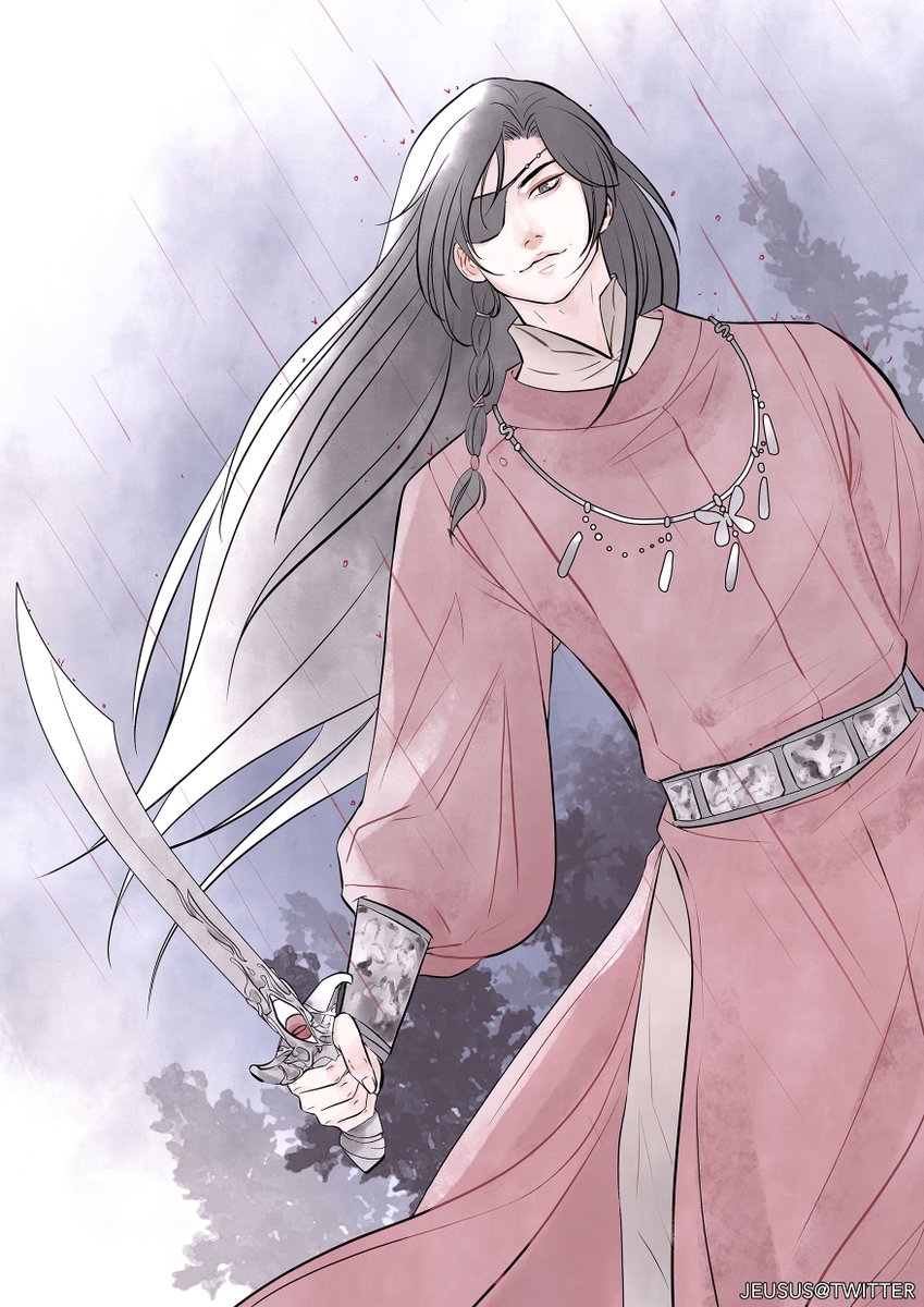 Strawpage sketch prompt: Hua Cheng grinning with Eming in his hand and using the blood rain technique.

---
#TGCF #HuaLian #HuaCheng