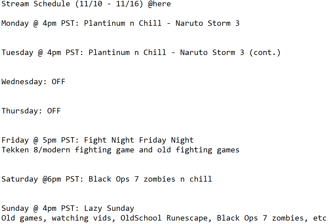 RandomChromaTTV's tweet photo. 11/10 - 11/16 STREAM SCHEDULE

https://t.co/8ra1KvNKRT https://t.co/mQDxeXEDD3