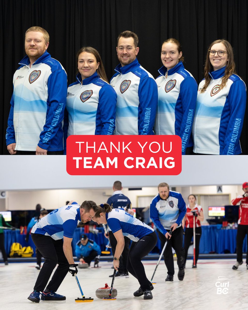 CurlBC's tweet image. Thank you Team Craig for doing BC proud! 🥌💙💛
Congrats on a great run at the 2025 Canadian Mixed Curling Championship, advancing all the way to the Championship Pool! 👏

#TeamBC #CurlingCanada #CanadianMixed #Curling