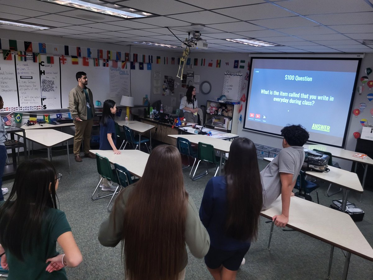 Lots of speaking practice and group collaboration happening to answer these Jeopardy questions!  Way to go! <a href="/AlbrightMS/">Albright Middle Performing and Visual Arts Academy</a> <a href="/AliefISD/">Alief ISD</a> <a href="/AliefLearns/">AliefLearns</a> <a href="/Alief_SLE/">Alief ISD Multilingual Department</a>