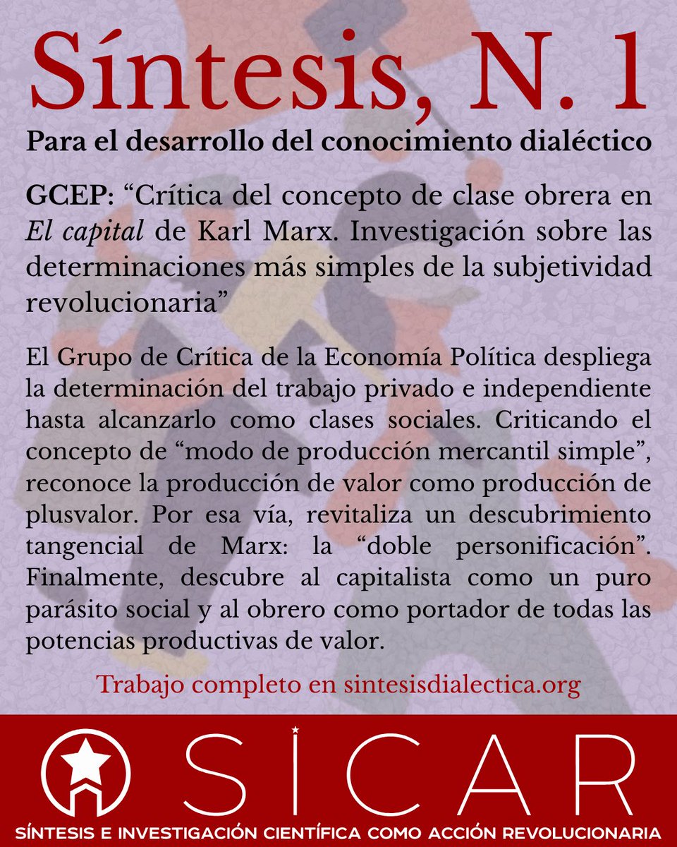 Síntesis, N. 1 🚩

GCEP: “Crítica del concepto de clase obrera en El capital de Karl Marx. Investigación sobre las determinaciones más simples de la subjetividad revolucionaria”

sintesisdialectica.org/revista/