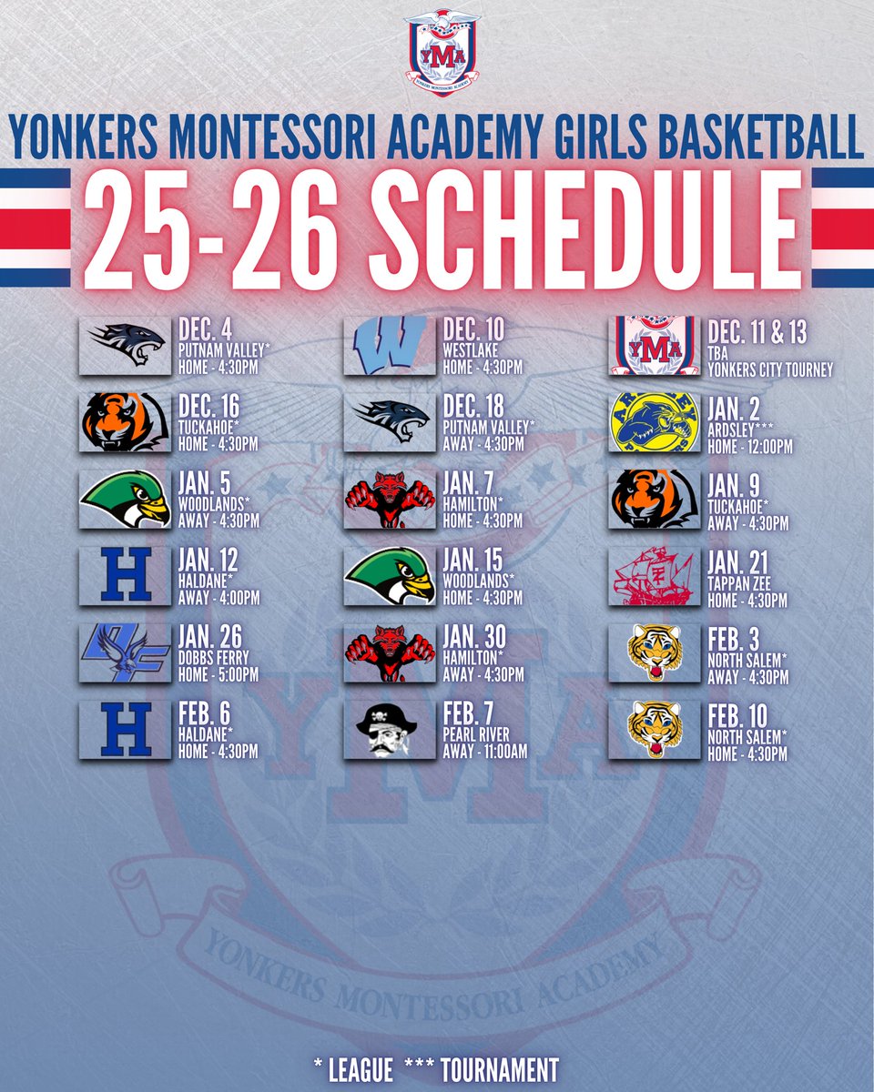 2025-2026 YMA Varsity Girls Basketball Schedule