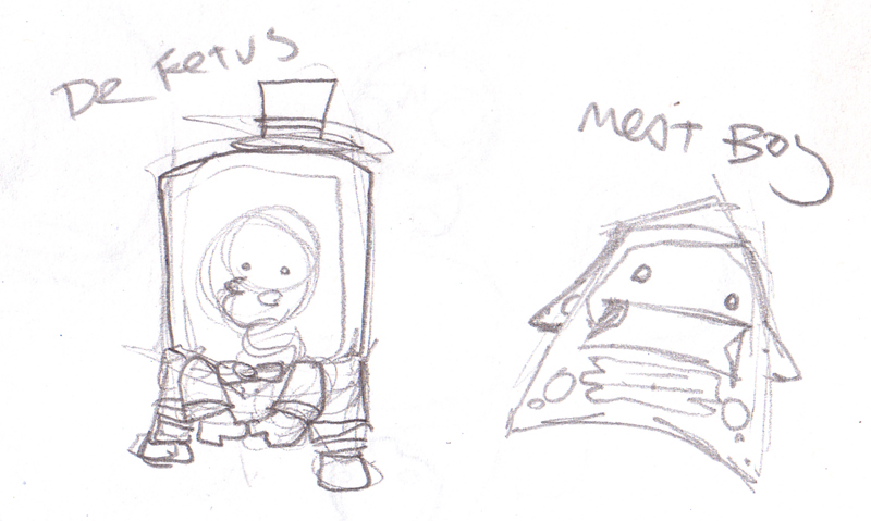 Super Meat Boy sketches.