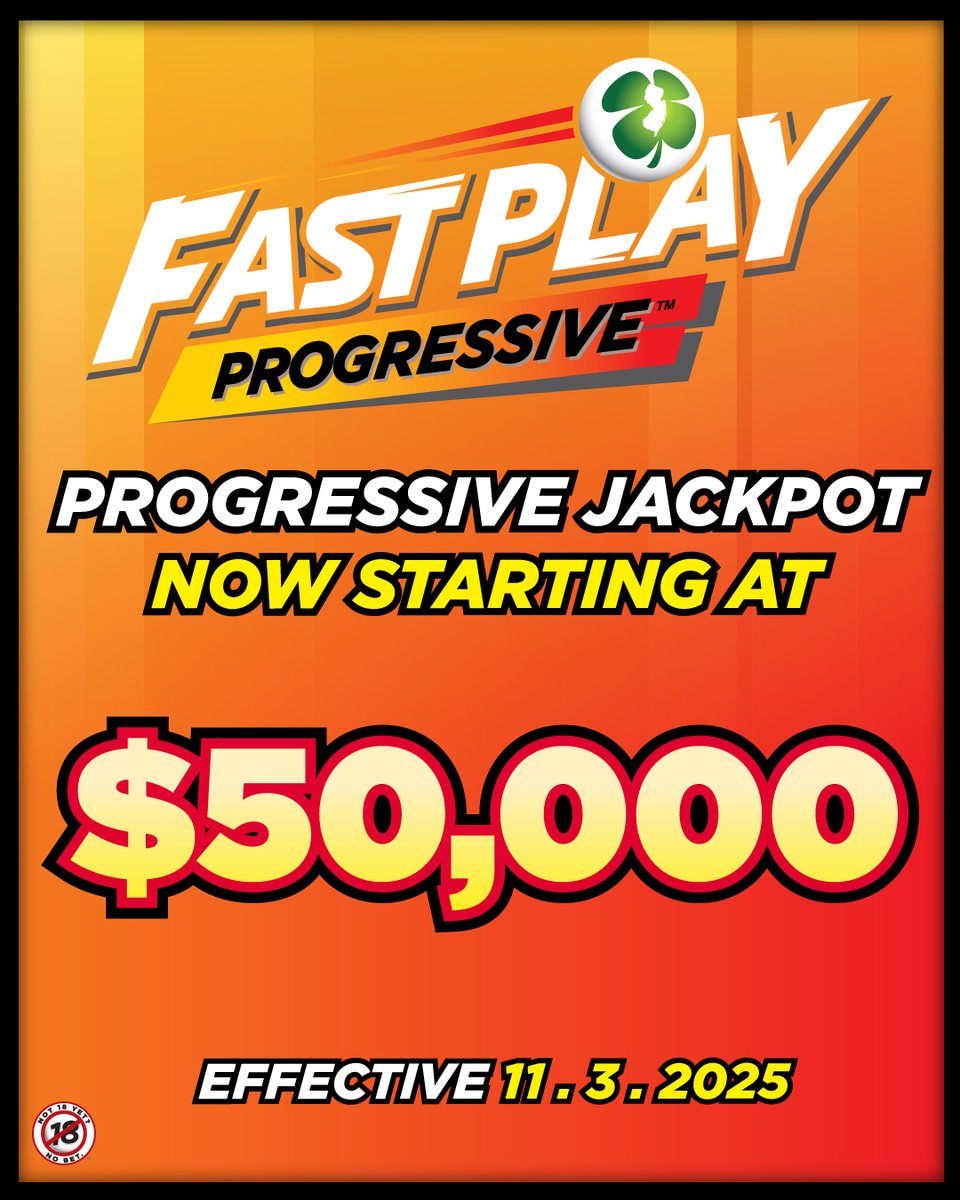 NJLottery's tweet image. 📣 Big news for #FastPlayProgressive players! The #FastPlayProgressive Jackpot is now even more exciting… with a starting jackpot of $50,000, up from $10,000 That means every game begins with bigger winning potential right from the start. 🤑 With Fast Play Progressive, it’s