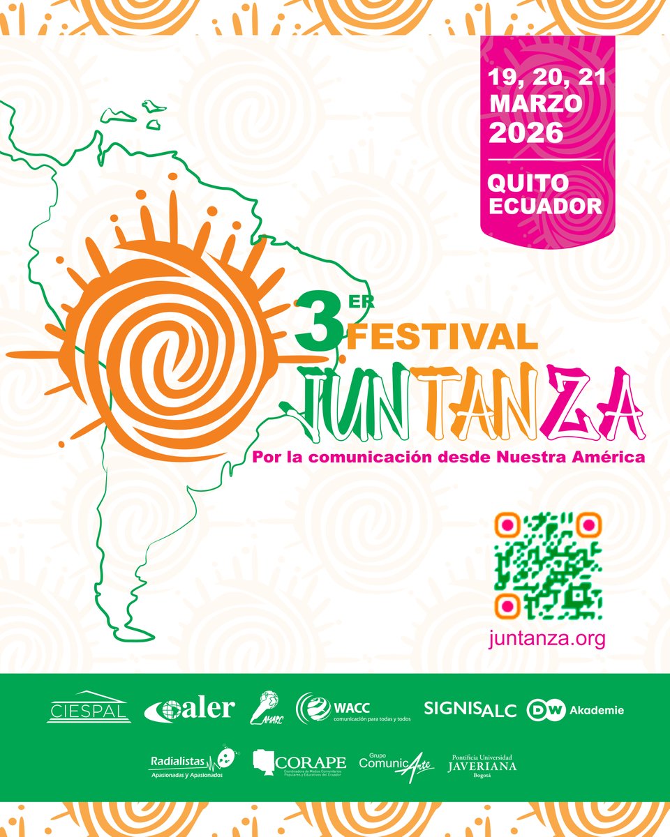 ✨III Festival JUNTANZA por la Comunicación desde Nuestra América🌎
Te invitamos a la JUNTANZA, un espacio para encontrarnos, aprender y construir juntos una comunicación más justa, diversa y comunitaria. 💬🤝📢Llevemos nuestra voz, historia y pasión.🎙️
🔗juntanza.org