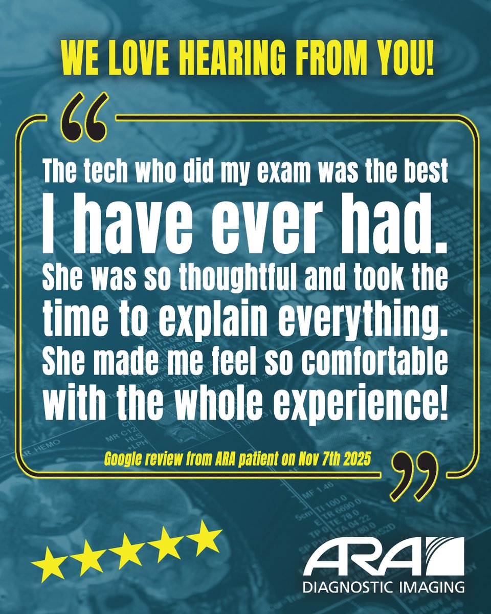 We love hearing stories like this!!!

Our team strives to make every patient feel cared for, informed, and at ease.

Thank you for trusting us with your care — and a big shout-out to our amazing technologists who make experiences like this possible every day!