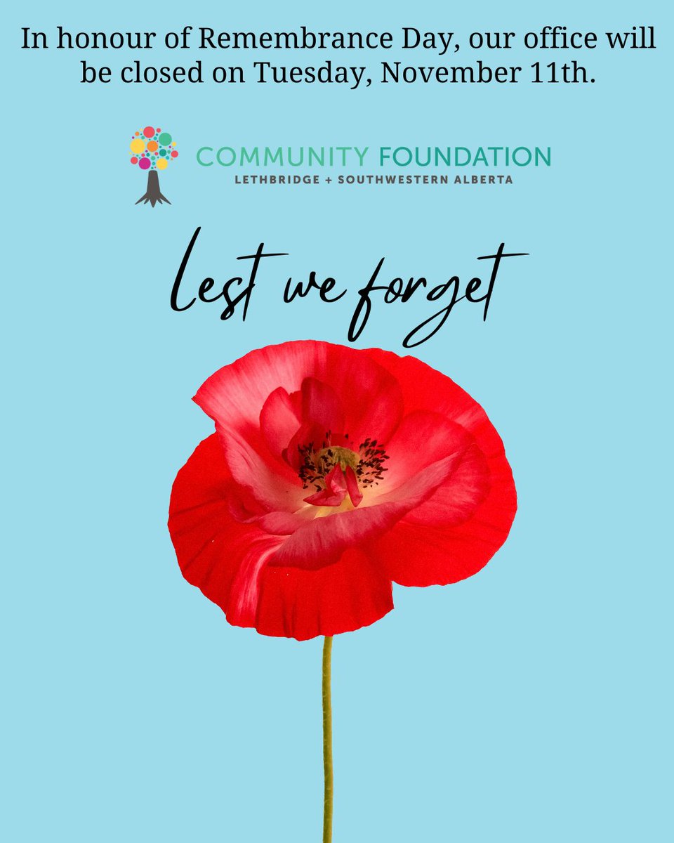 In honour of Remembrance Day, our office will be closed on Tuesday, November 11th. 

#LestWeForget