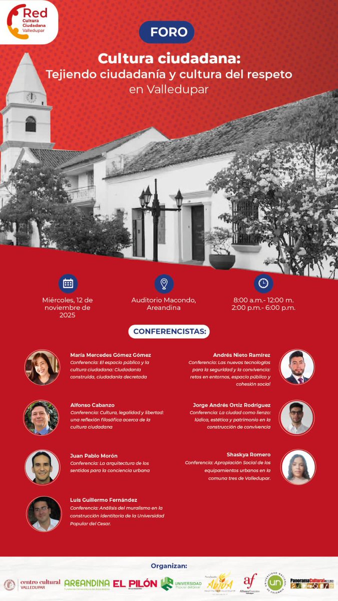 AVIVAFOUNDATION's tweet image. Cordialmente invitados, el 12 de noviembre 2025 a este Foro sobre Cultura ciudadana,  la mejor alternativa para poder vivir en armonía con todos los que habitamos esta ciudad. El respeto mutuo nos dará la paz, que es la verdadera felicidad. Conversemos después de escucharlos.