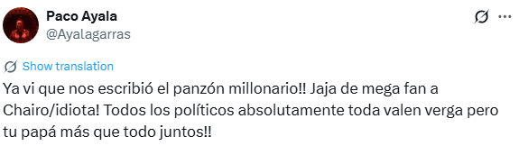 MLopezSanMartin's tweet image. Paco Ayala, bajista de Molotov, tunde a José Ramón López Beltrán: "de mega fan a chairo idiota"