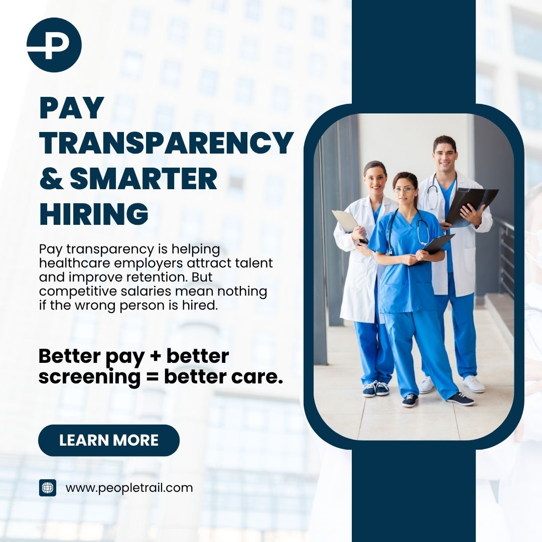 Peopletrail's tweet image. Pay transparency is helping healthcare employers attract talent and improve retention. 

Peopletrail’s fast, accurate, and compliant #backgroundscreening helps you protect your investment by ensuring every hire is qualified, trustworthy, and meets industry standards.