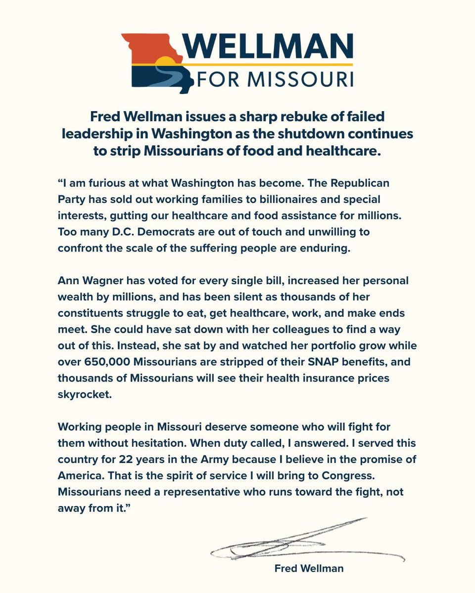 I am furious at what Washington has become. 

The Republican Party’s sold out working families to billionaires &amp; special interests. D.C. Democrats are out of touch &amp; unwilling to confront the scale of the suffering people are enduring.

Read my full statement on the shutdown: