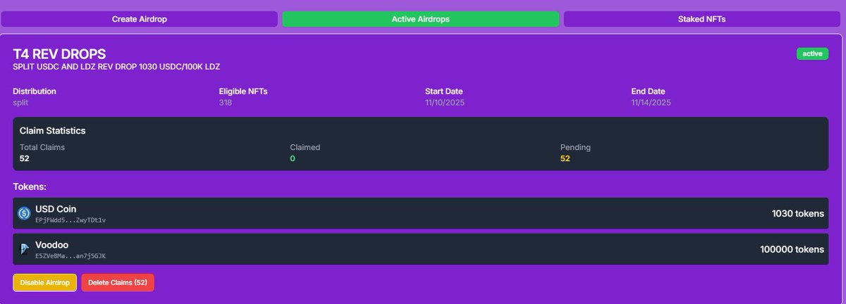 ☄️ T4 Rev payouts now LIVE!!!!!

✅ This month we have 1030 USDC and 100K $LDZ split distributed to all T4 LP DOLL stakers! 
✅ This marks our 1 Year anniversary since T4 Rev payouts went LIVE!! 
💎 Talk about consistency, commitment, community , dedication, Transparency, And