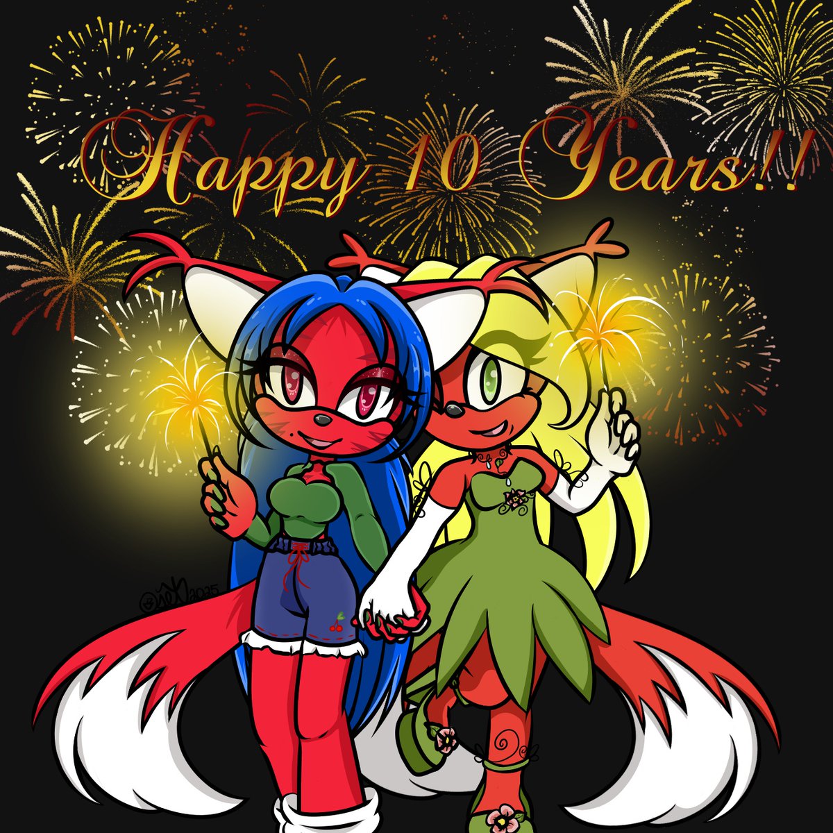 My contest Entry for @mintymoonpaws 's Contest!
Happy 10 years! I think you have an amazing collection of beans and it was an honor to draw #44 Cherry and #182 Emile. 
#Contest #Mobian
