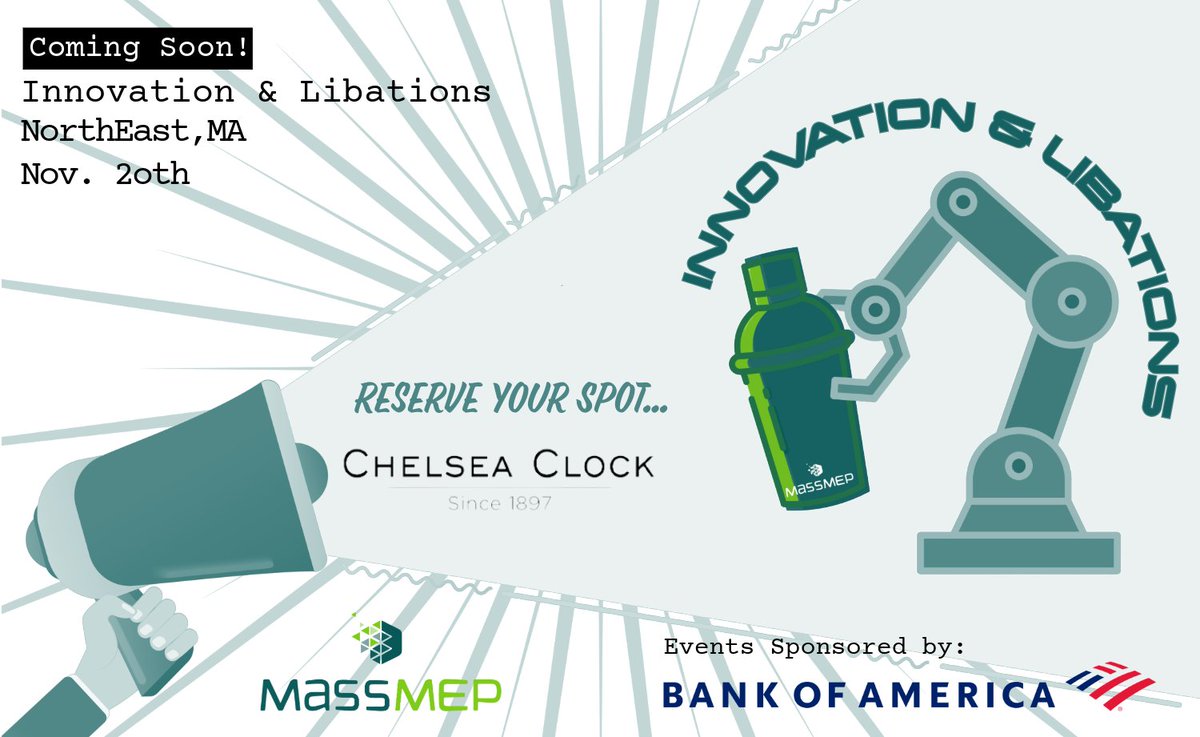 🕰️ Innovation &amp; Libations is back!

Join <a href="/MassMEP/">MassMEP</a> on Nov 20 at Chelsea Clock, America’s oldest clockmaker, for an evening of connection, collaboration, and innovation. All hosted by <a href="/BankofAmerica/">Bank of America</a>!

Register: massmep.org/event/innovati…

#MassMEP #InnovationAndLibations #ChelseaClock