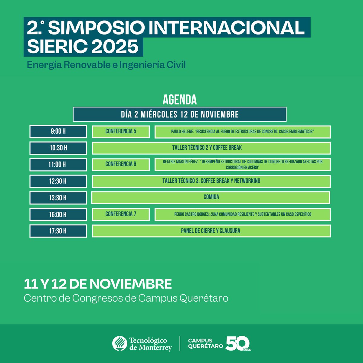 🌎⚙️ ¡Mañana inicia el 2° Simposio Internacional de Energía Renovable e Ingeniería Civil!

El 11 y 12 de nov. especialistas de México y el mundo dialogarán sobre innovación, sostenibilidad y los retos energéticos y urbanos del futuro.

📘 Consulta la agenda 👉 #SIERIC2025