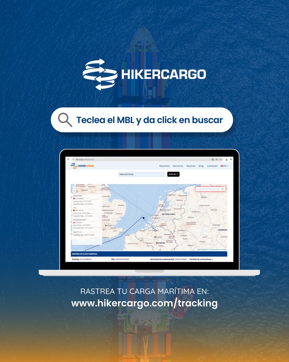 Rastrea tu carga marítima fácilmente a través de nuestro sitio web y mantente informado sobre cada etapa del trayecto.

🔗 Ingresa a hikercargo.com/tracking y
consulta el estatus de tu carga.

Soluciones logísticas que inspiran confianza.

#LogísticaSegura #TransporteGlobal