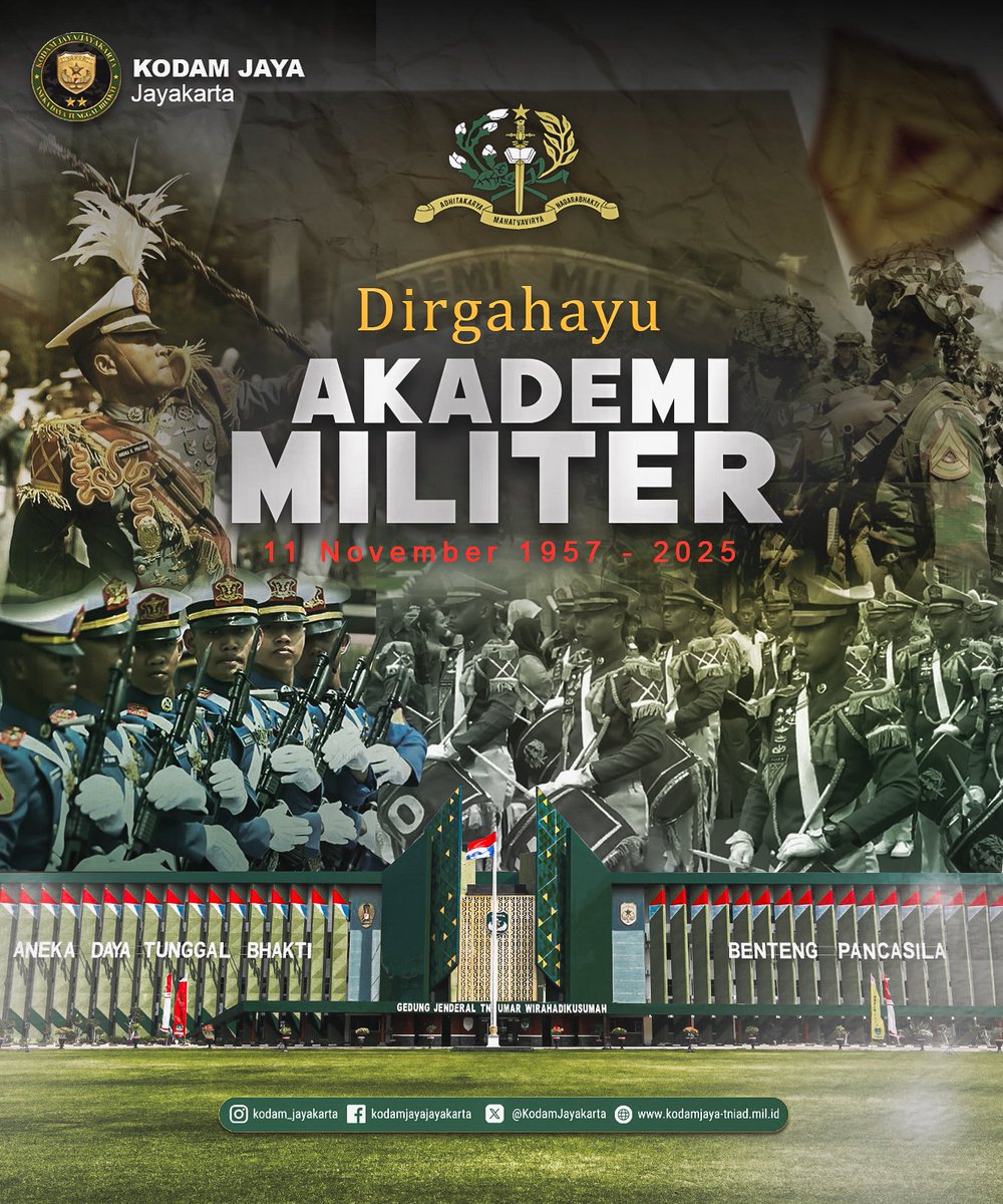 KodamJayakarta's tweet photo. Dirgahayu Akademi Militer
11 November 1957 - 11 November 2025
"Adhitakarya Mahatvavirya Nagarabhakti"
#dirgahayu #akademimiliter #tniprima https://t.co/kymcxmZ7DG