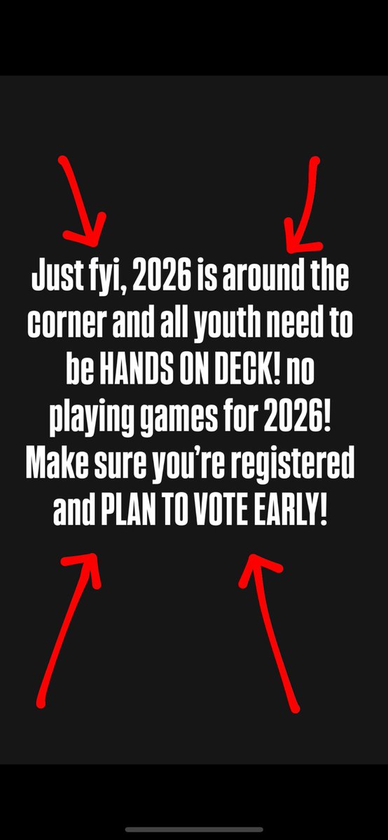 2026 is around the corner, and WE CANNOT PLAY GAMES! EVERYONE HAS TO BE ALL HANDS ON DECK! I’m already in a midterms group chat here,  and getting new ideas figured out for 2026. I need a massive podcast team to interview candidates and showcase their campaigns; I’m also building
