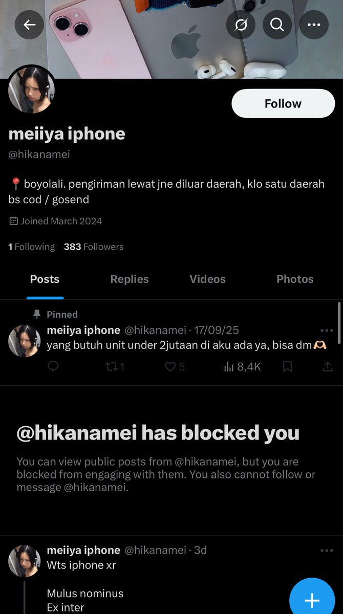 lightsandsalt's tweet photo. Ini jg penipu wts iphone ya guyss @hikanamei ‼️‼️‼️ HATI HATI LNGSUNG DI BLOK AJ‼️‼️‼️ 

WAJIB BLOK AKUN PENIPU @hikanamei hikanamei wts wtb iphone ip 11 12 13 15 17 Xr ipad apple murah jual beli promax pro netflix #zonauang wts tiket mutual ba giveaway https://t.co/qSynjl0eY4