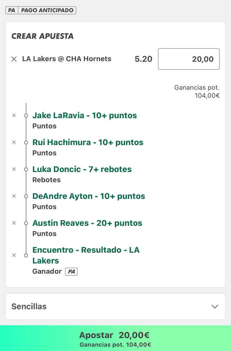 TipsFantasticos's tweet photo. 🔥 Combinada NBA (LAL@CHA + props)
LaRavia 10+ pts | Hachimura 10+ pts | Dončić 7+ reb | Ayton 10+ pts | Reaves 20+ pts | Lakers ML ✅
Cuota 5.20 · 20€→104€
#NBA #Lakers #Hornets #Mavs #Blazers #bet365 https://t.co/MMXVxAU5NP
