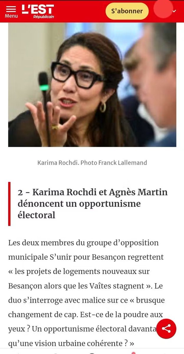 Notre groupe S'Unir Pour Besançon a été sélectionné parmi "les bons mots" de la quinzaine politique, par Anthony Georges dans l’Est Républicain.

#besancon #Besançon #Politique #Municipales