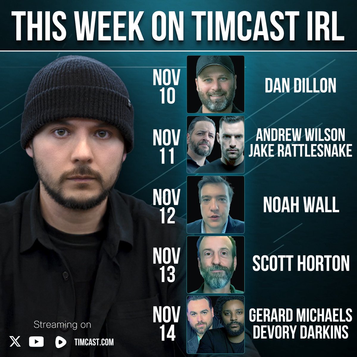 TimcastNews's tweet image. THIS WEEK ON TIMCAST IRL 

@Not_the_Bee @paleochristcon @jakerattlesnk @scotthortonshow @devorydarkins