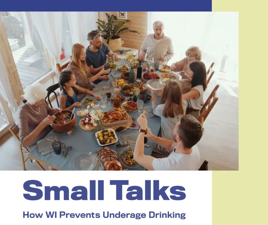 DHSWI's tweet image. Holiday celebrations often involve #alcohol. Remember, your drinking habits become your child’s drinking habits. Lead by example during family gatherings this time of year: dhs.wisconsin.gov/small-talks/ro… #SmallTalksWI
