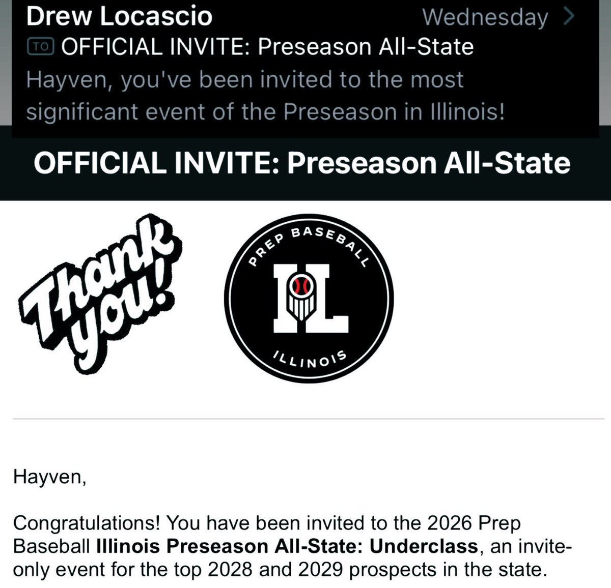 Thank you <a href="/PrepBaseballIL/">Prep Baseball Illinois</a> for the invite. 
<a href="/DrewLocascio/">Drew Locascio</a> <a href="/prepbaseball/">Prep Baseball</a> <a href="/pbtscouting/">Prep Baseball Scouting</a>